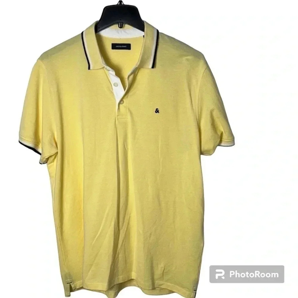 Jack & Jones men polo shirt XXL ,yellow cotton, short sleeve,golf  shirt . NWT